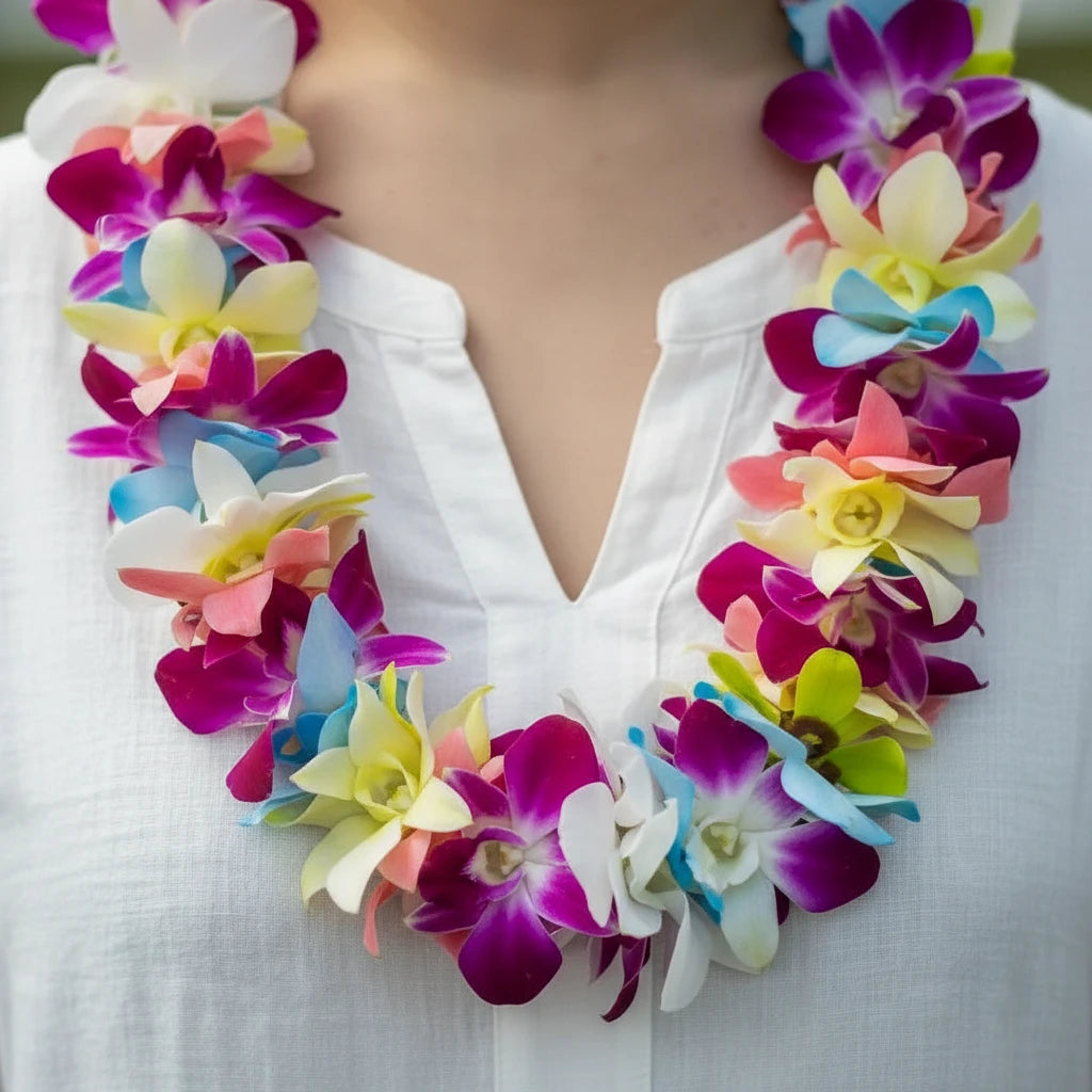 Double Colorful Orchid Lei