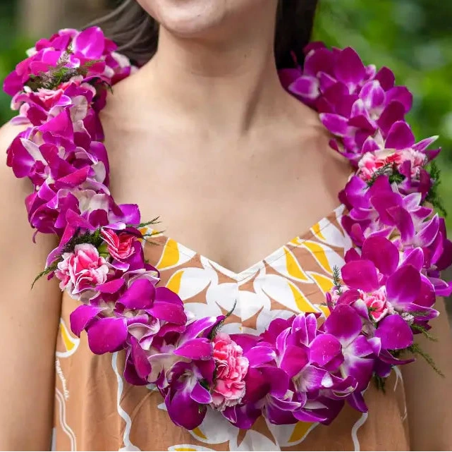 Double Purple Orchid & Carnation Lei