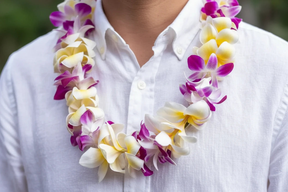 Single Purple Orchid & Plumeria Mix Lei