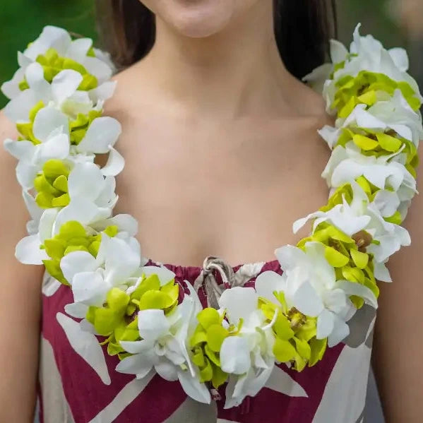 Double Green & White Orchid Lei