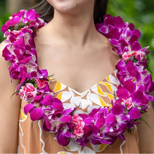 Double Purple Orchid & Carnation Lei