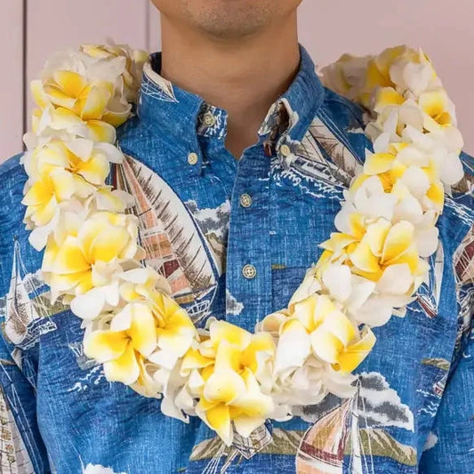 Double Yellow Plumeria & White Orchid Lei