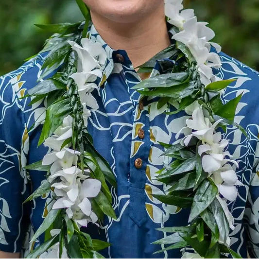 Ti Leaf Maile Style Lei with Orchid Twist